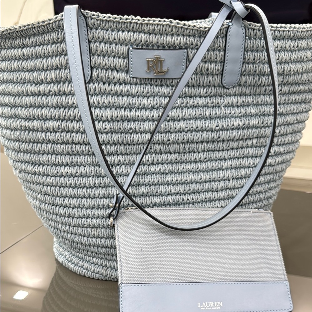 Ralph Lauren Blue Woven Tote Bag
